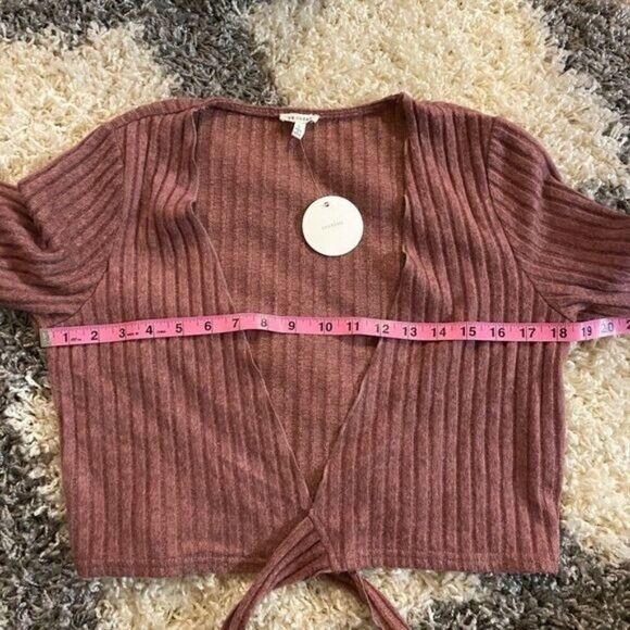NWT En Creme women''s maroon ribbed v-neck tied front long sleeve sweater size L - Picture 11 of 11